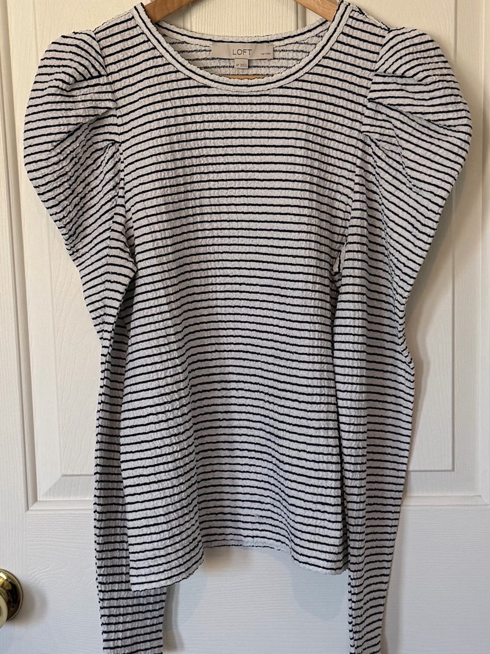LOFT Navy and White Textured Stripe Sweater Top